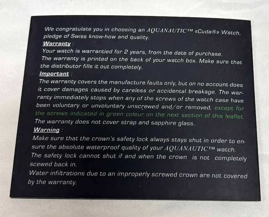 Aquanautic Instructions for Use SuperKing Automatic Chronograph