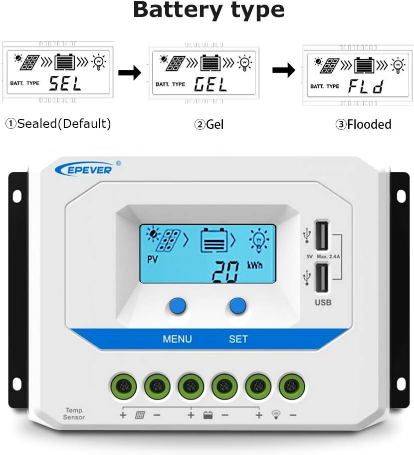 EPEVER® 60A Solar Charge Controller 12V/24V/36V/48V Auto Working PWM Solar Panel