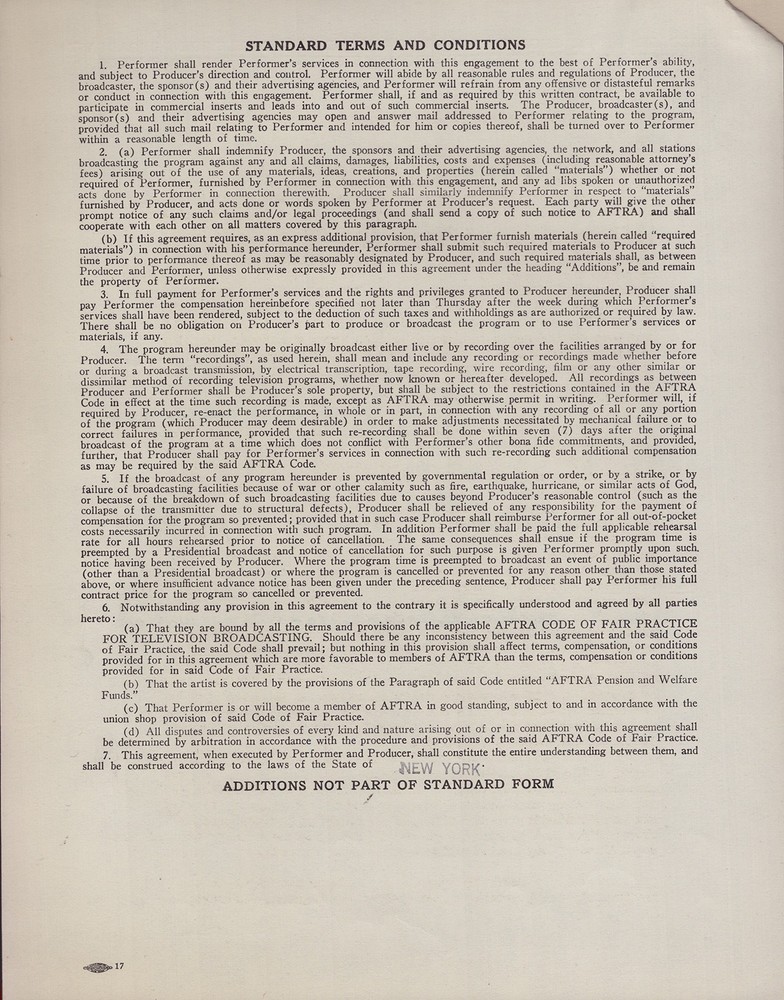 JEAN SIMMONS - CONTRACT SIGNED 10/31/1955