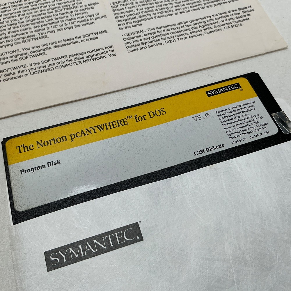 Vintage Norton pcANYWHERE DOS Software 5.25” Symantec Remote Computing 1990s