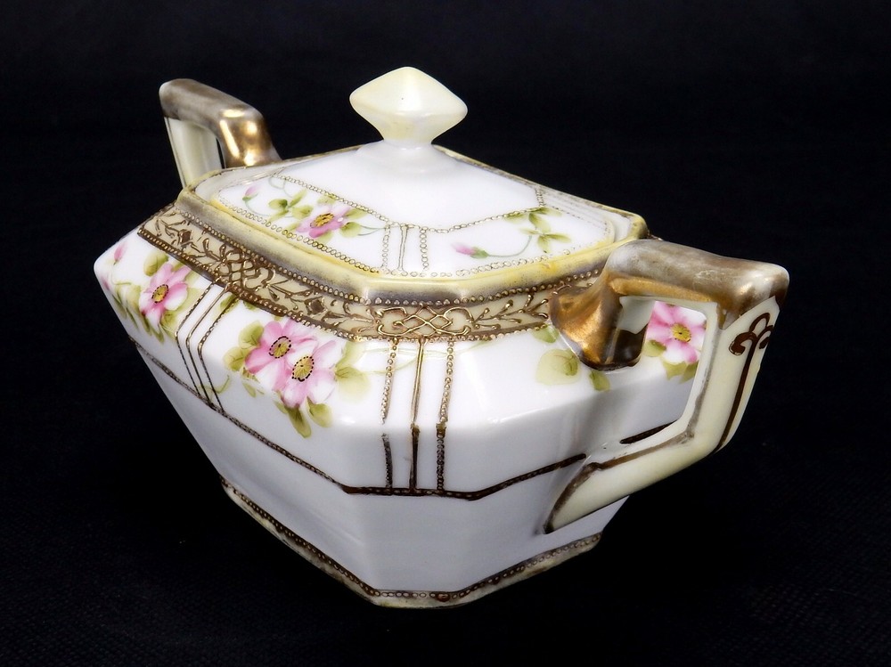Nippon Creamer & Sugar Bowl, Hand Painted Nippon Rectangular Creamer & Sugar