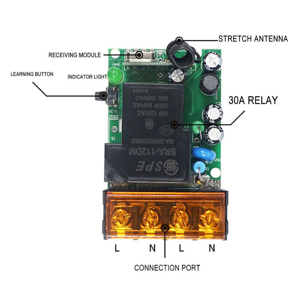 AC 110V-240V 30A RF Relay Wireless Remote Control Switch + 433MHz Remote