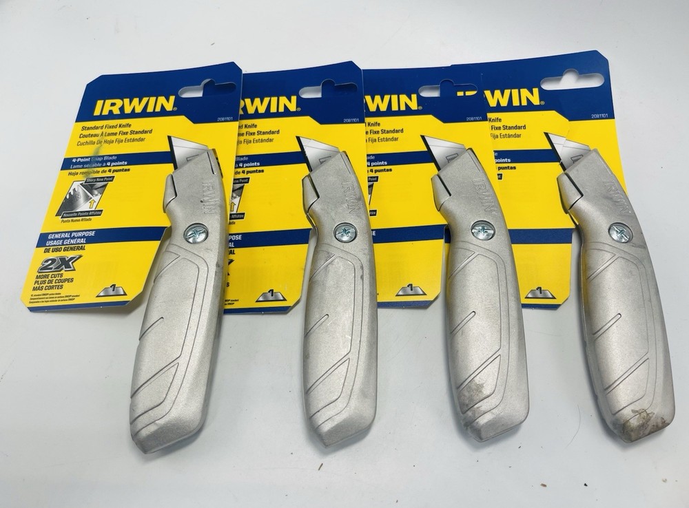 4 Pack- IRWIN Utility Knife, Fixed Blade (2081101), gray