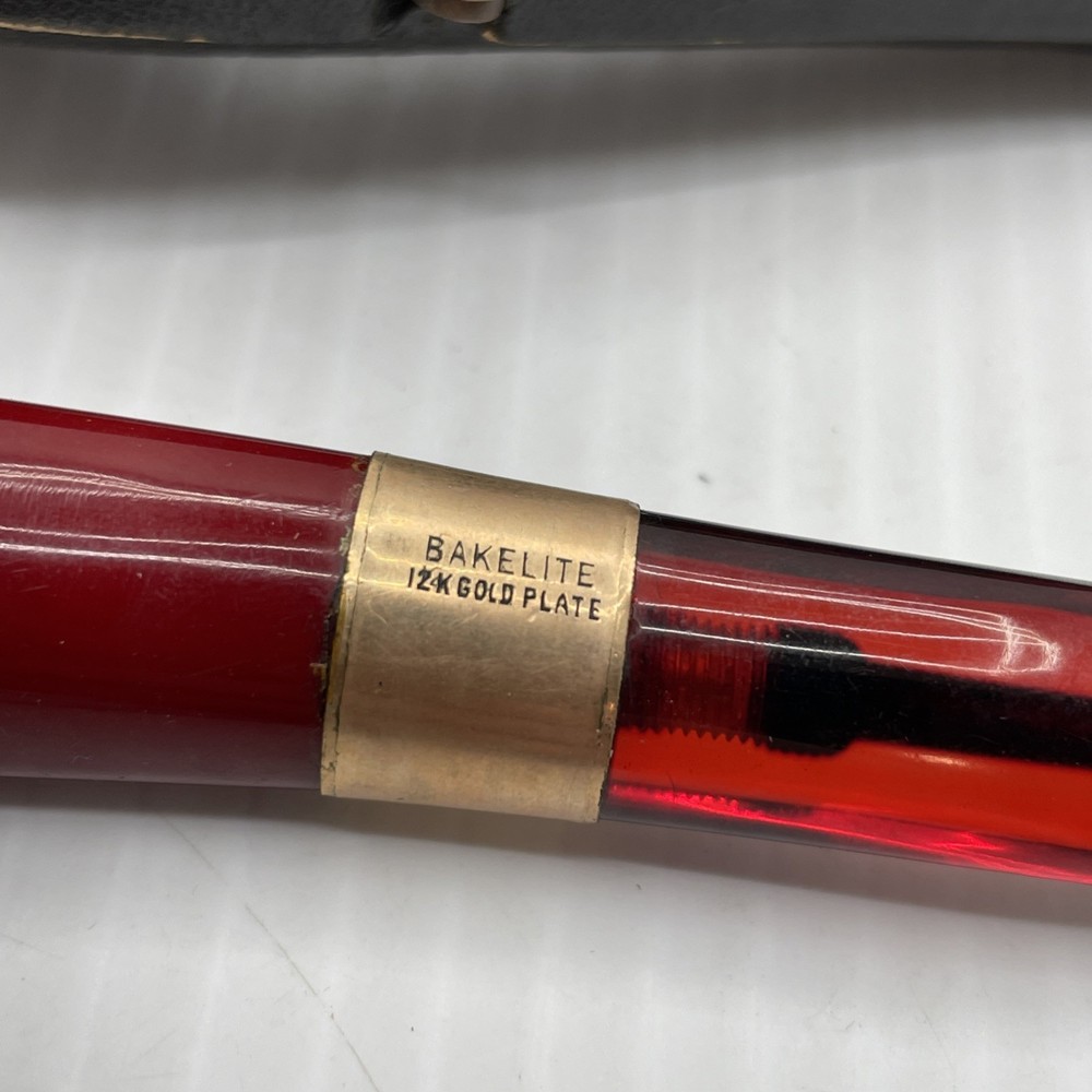 Bakelite Pipe Gold Trim Bent Amber Stem Pipe Damaged With Case