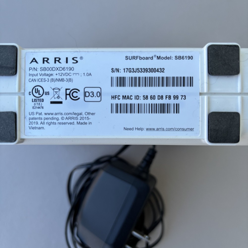 ARRIS Surfboard SB6190 DOCSIS 3.0 Cable Modem White Tested