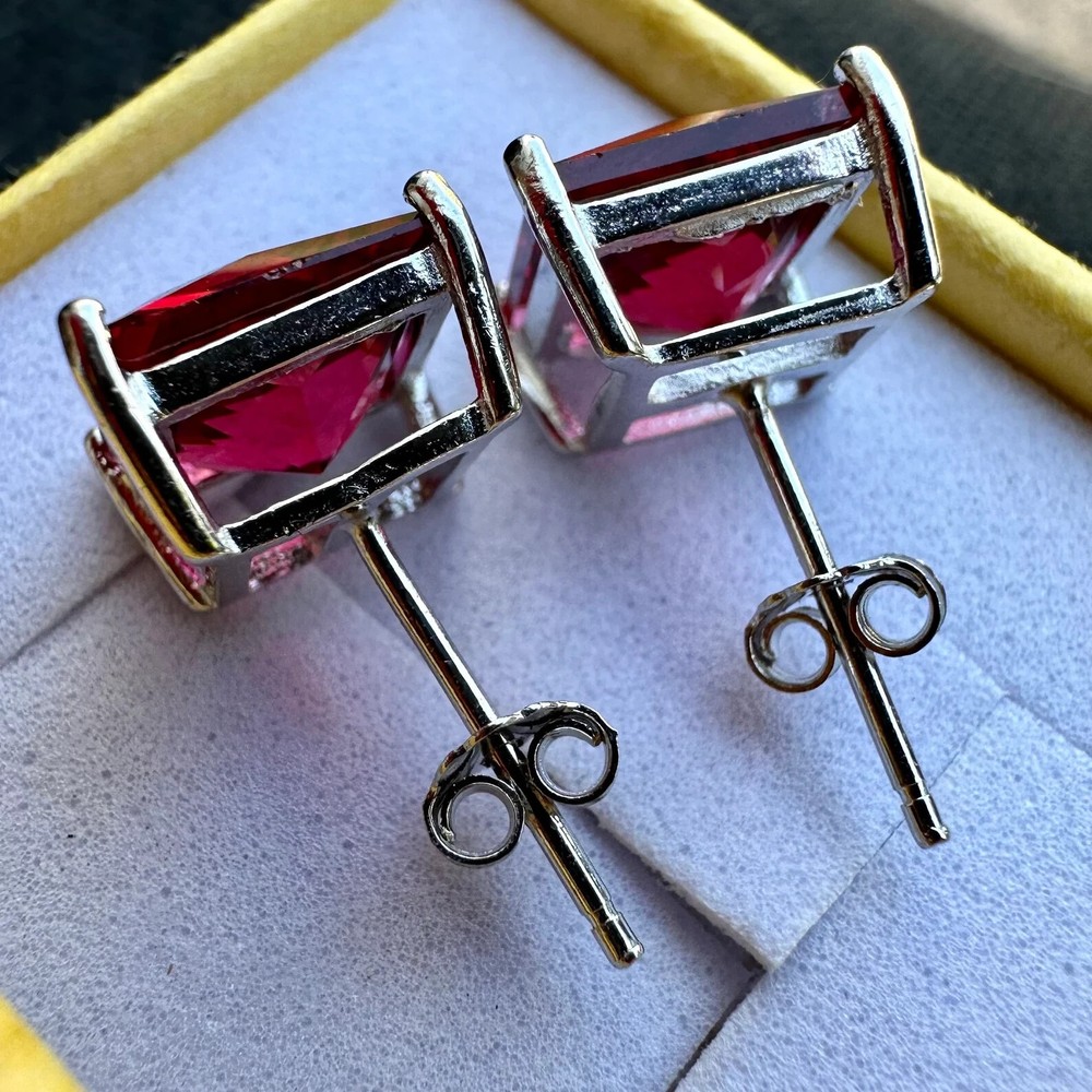 Ruby Stud Earrings Sterling Silver 925 8MM Stud Earrings for Women lab-created