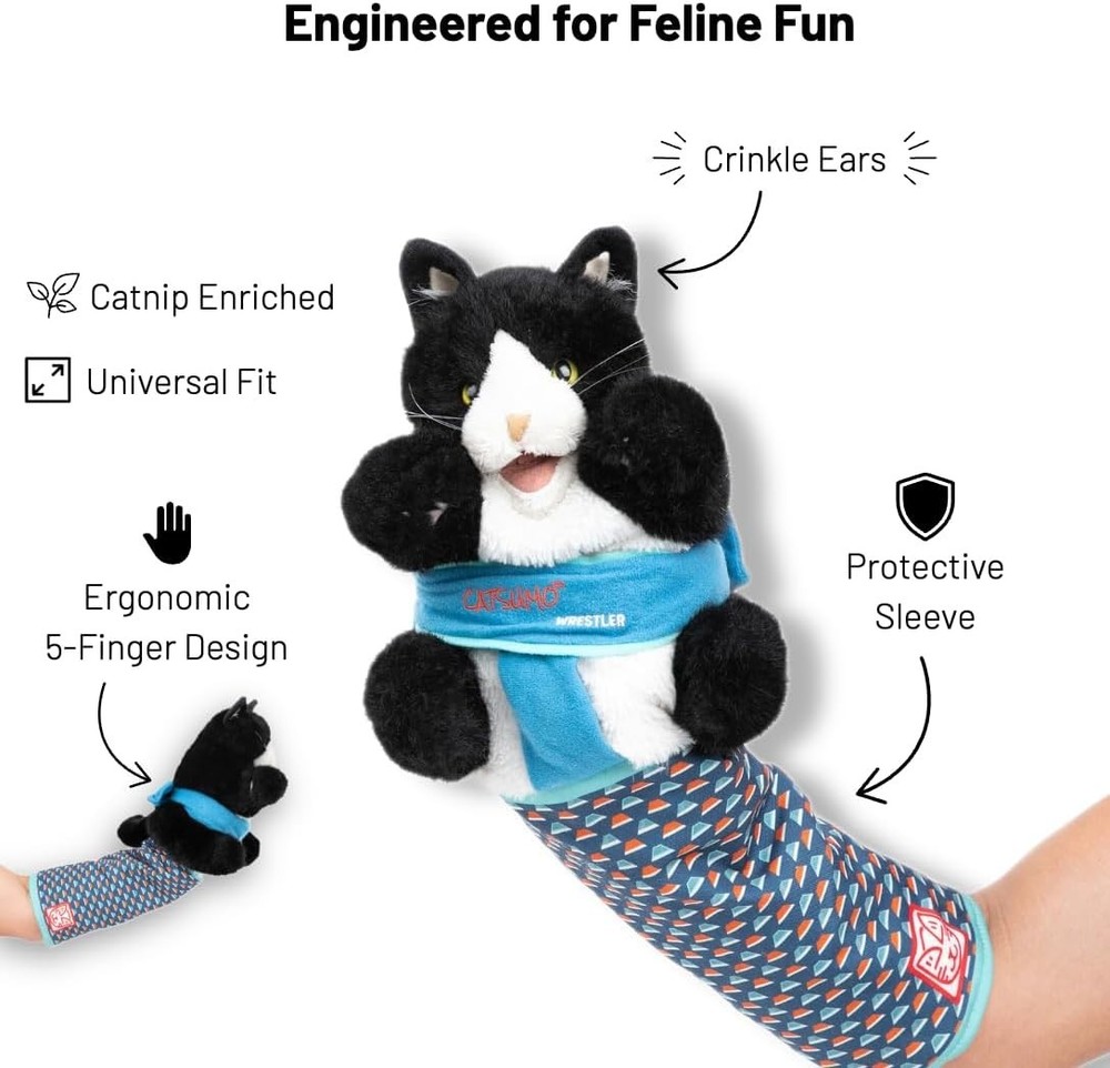 Cat Sumo Wrestling Glove Puppet Interactive Cat Toy Protective Mitt