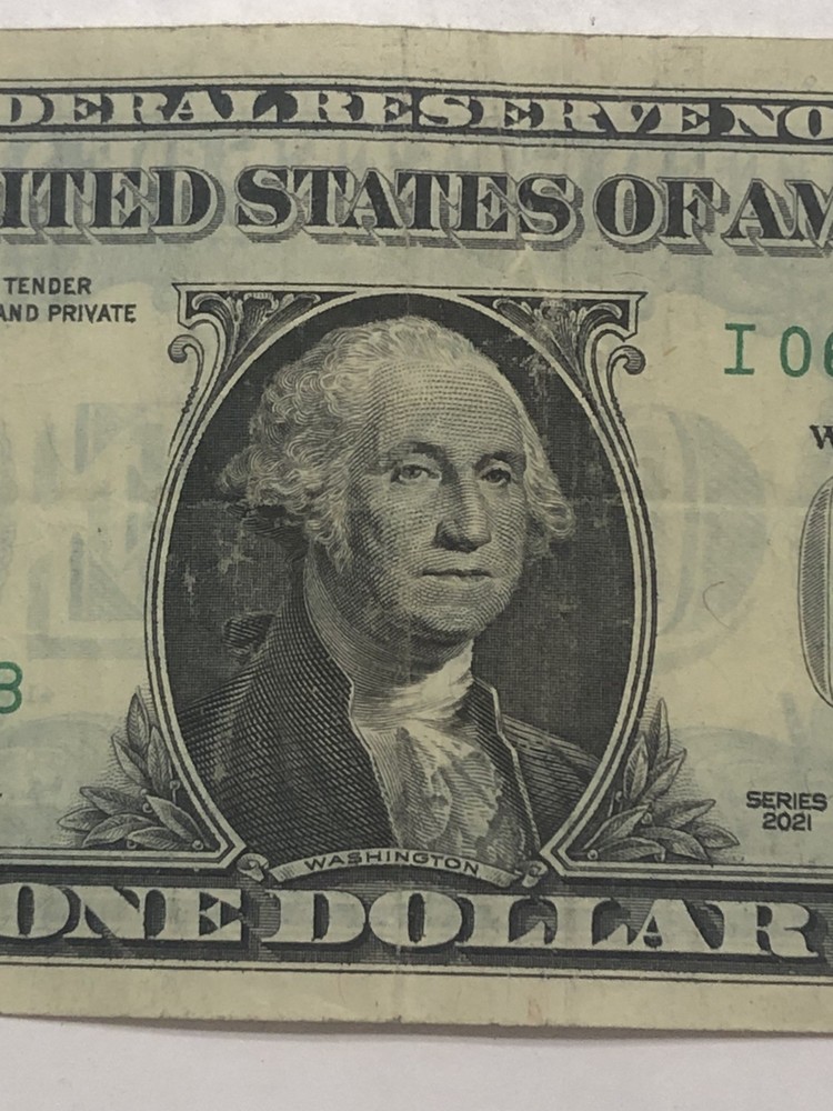 Offset Printing Error 2021 Circulated $1 Dollar Note (Clearly See Reverse Print)