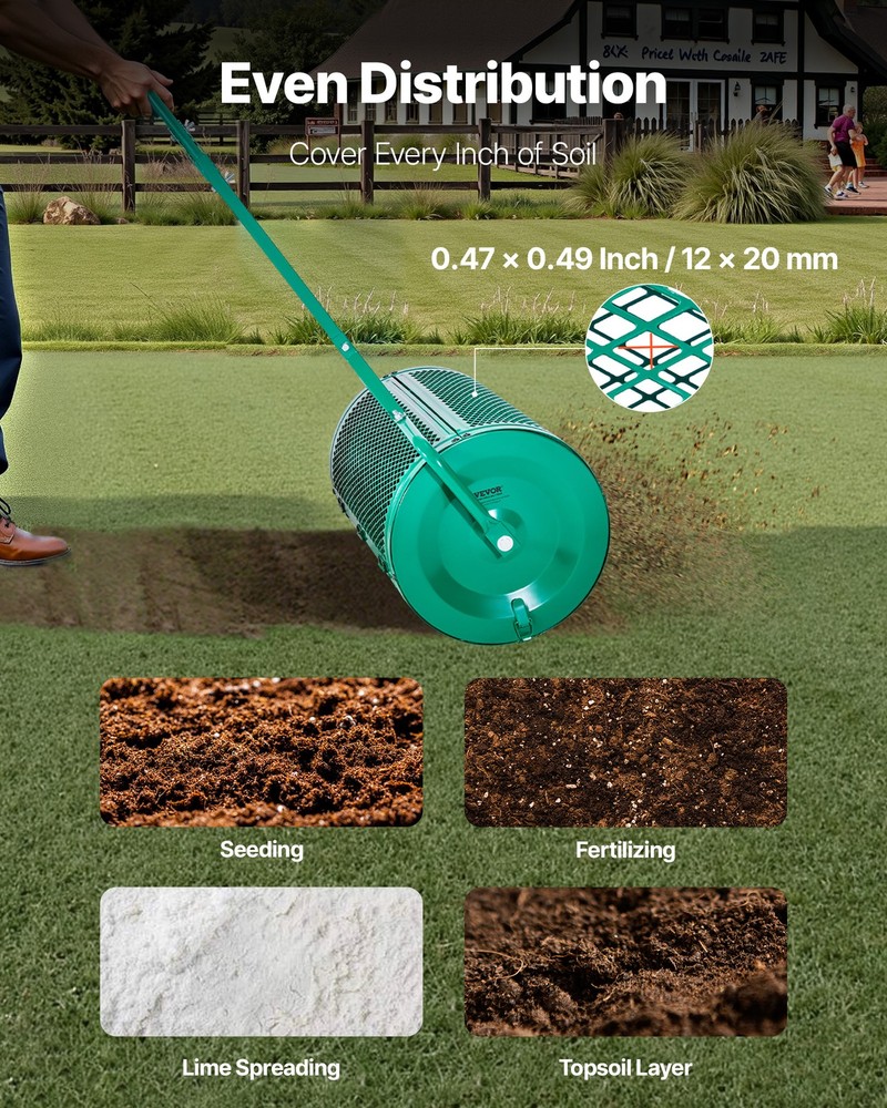 VEVOR Compost Spreader 24 in Peat Moss Spreader Roller Push/Tow Handle for Yard