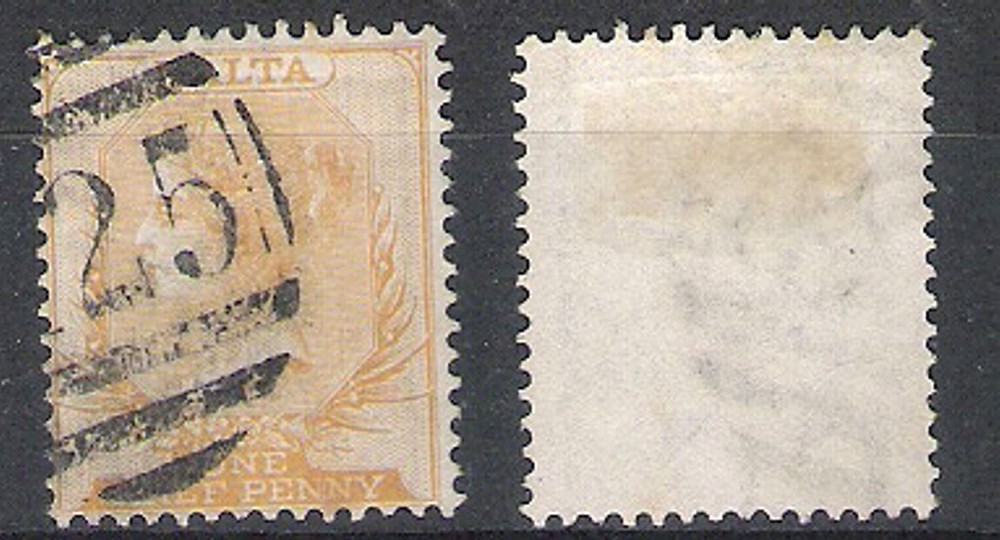 MALTA 1863-81 ½ d BUFF CROWN CC P. 14 (FU) SG 4