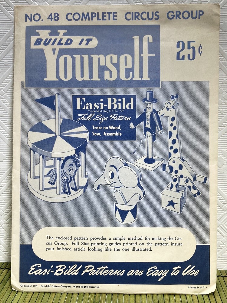 VTG Easi-Bild Woodworking Pattern Full Size Complete Circus Group Giraffe Zebra