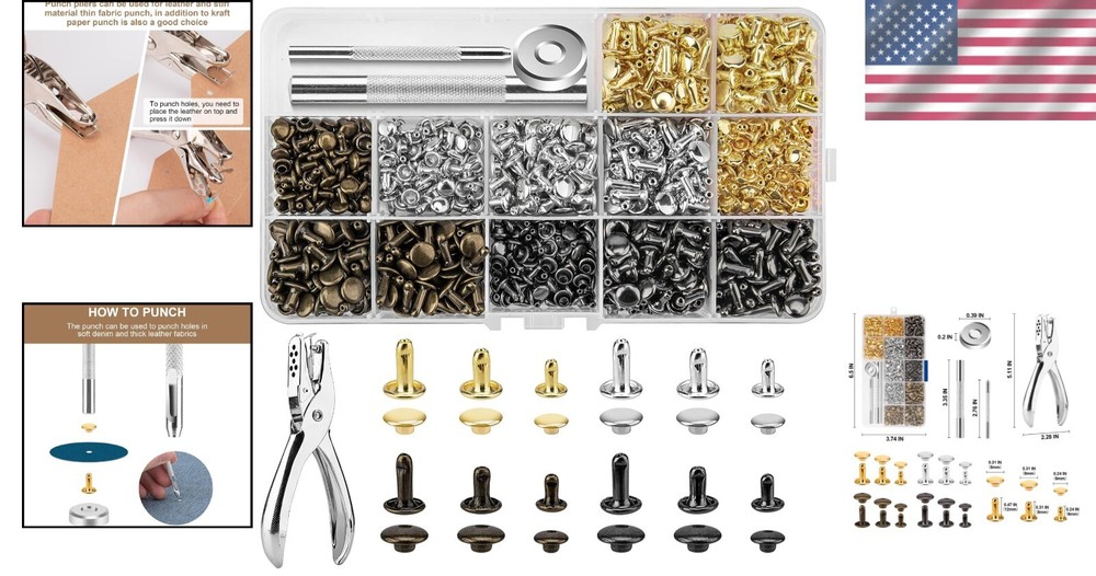 Versatile Leather Rivets Kit - 4 Colors & 3 Sizes Perfect for DIY Projects