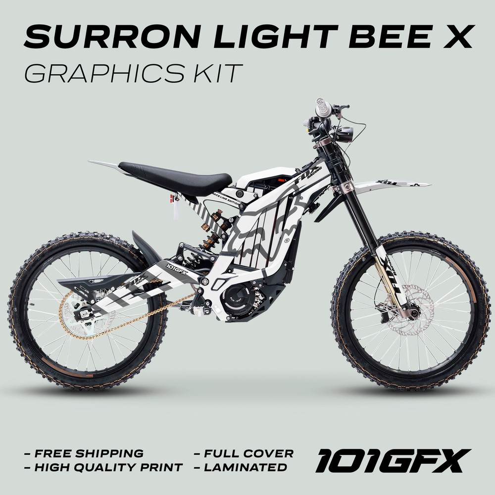 Surron Light Bee X Graphics Kit FOX RACE LINE White Grey Decals Stickers