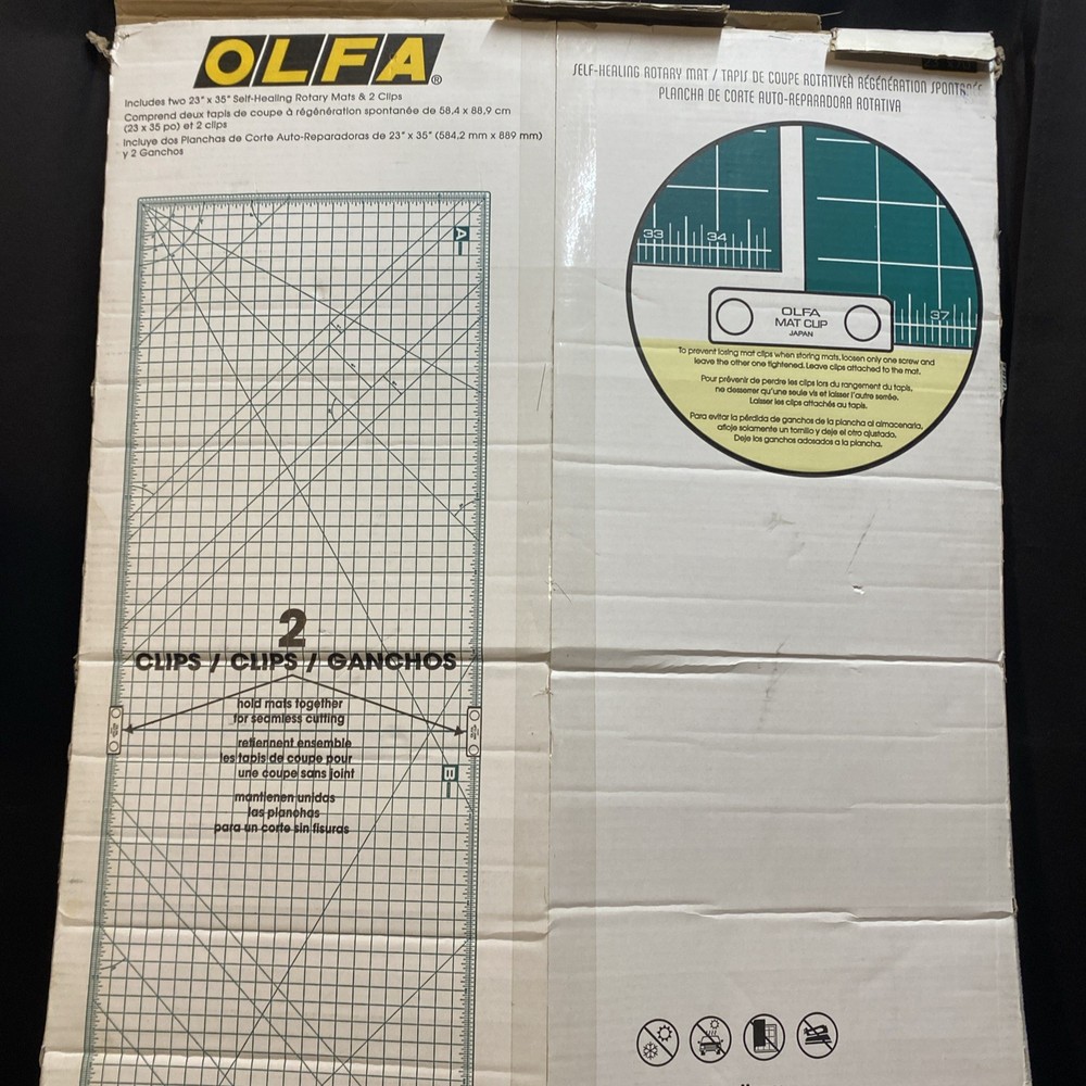 OLFA Continuous Grid Rotary Mat Set 3 Assorted Mats W Clips & Box Lightly Used