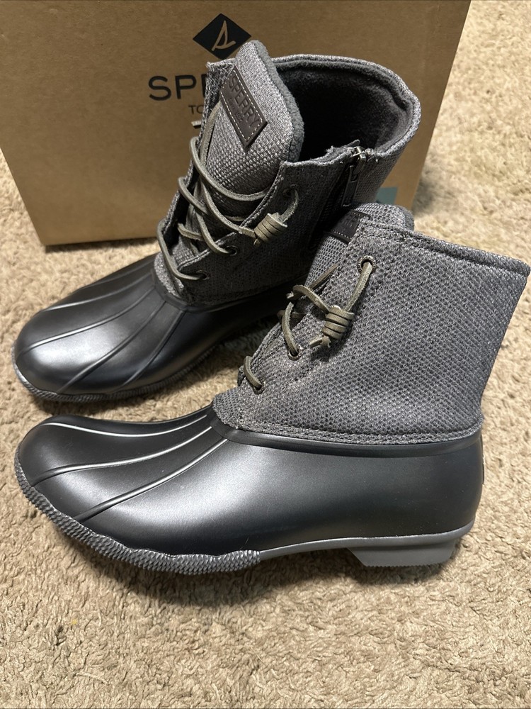 Sperry Saltwater Metallic Boots Grey Waterproof Rubber Duck Boot Size 11
