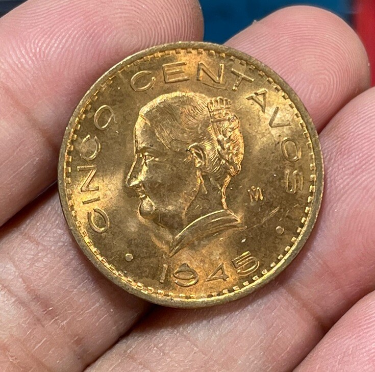 1945 Mexico 5 Centavos Coin Excellent BU Condition