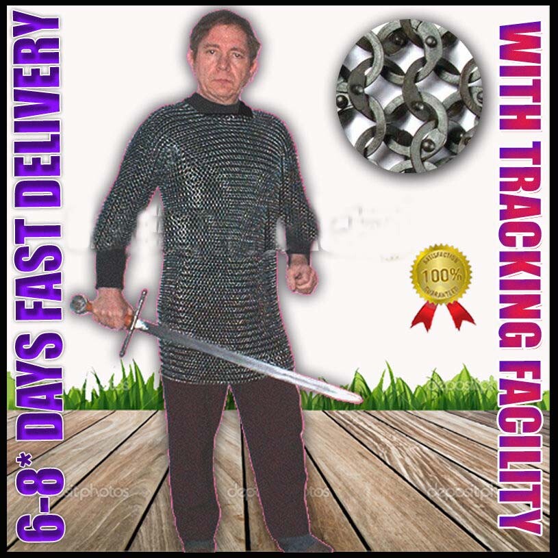 Stainless Steel Chain Mail Shirt Medium Size Half Sleeve Full Flat Riveted Gift