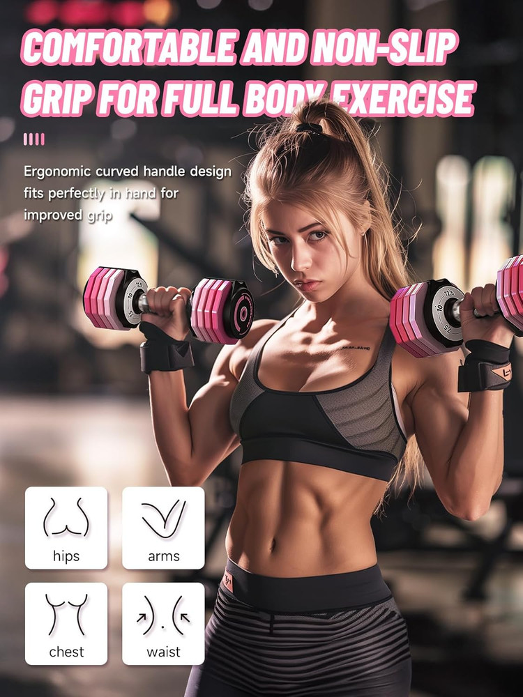 Adjustable Dumbbells Set 12.5LB Pair, 1-Sec Fast Adjustable 5 Free Weights, Prem