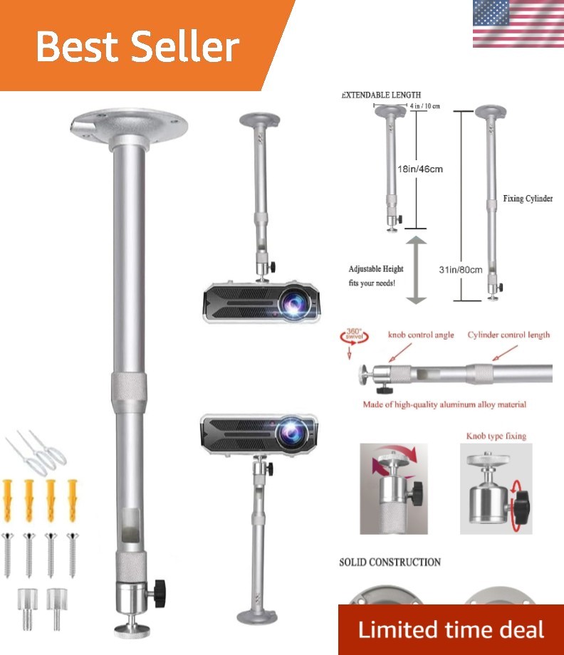Adjustable Projector Mount 18-31in Extendable with 360° Rotation for Home The...