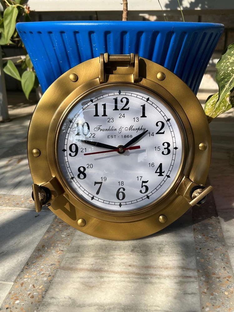9 " Nautical Brass Porthole Wall Clock – Maritime Ship Window Clock
