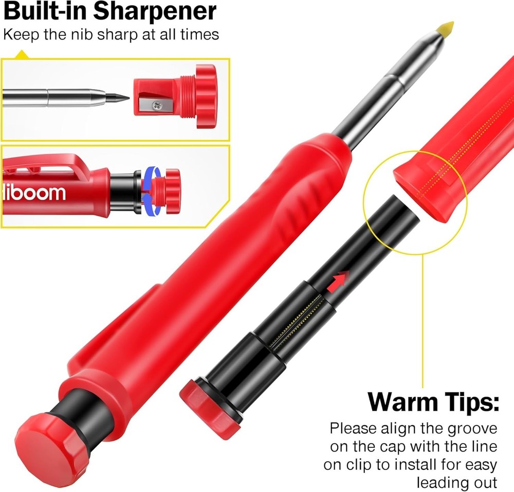 Carpenter Pencil Set with Refills Deep Hole Marking Tool Multi-Color