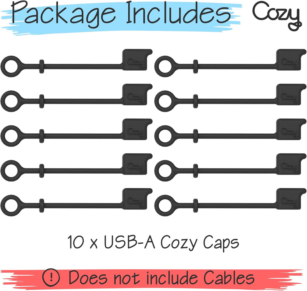 [10-Pack] USB Caps/Covers/Tether for USB a Cables with Dust Protection, Protect