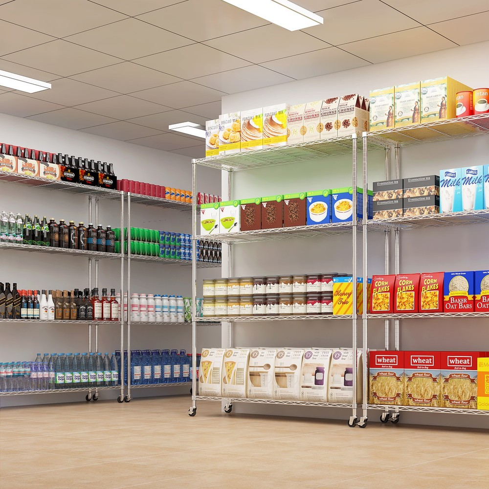 46x17x65" Heavy Duty Wire Rolling Storage Shelf Rack with Wheels Adjustable Rack