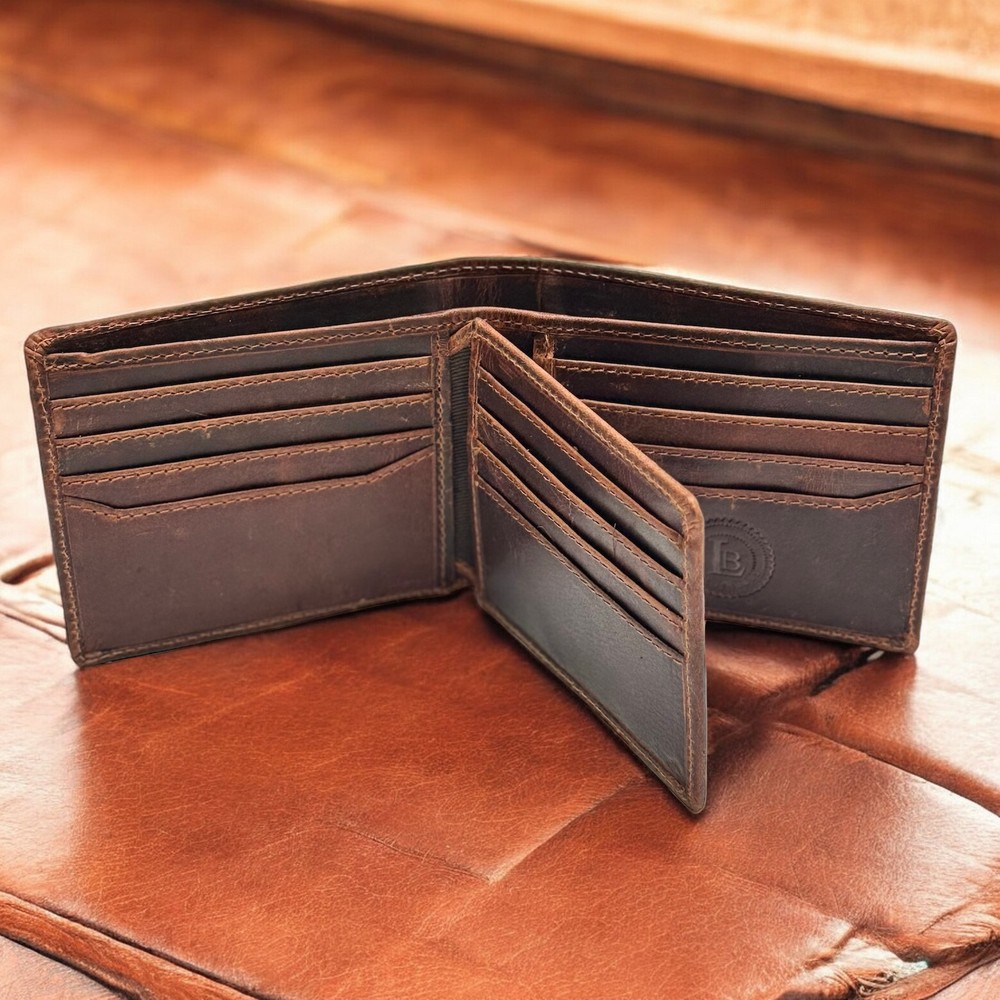 Genuine Leather Wallet RFID Blocking Wallet for Men Bifold Wallet Brown
