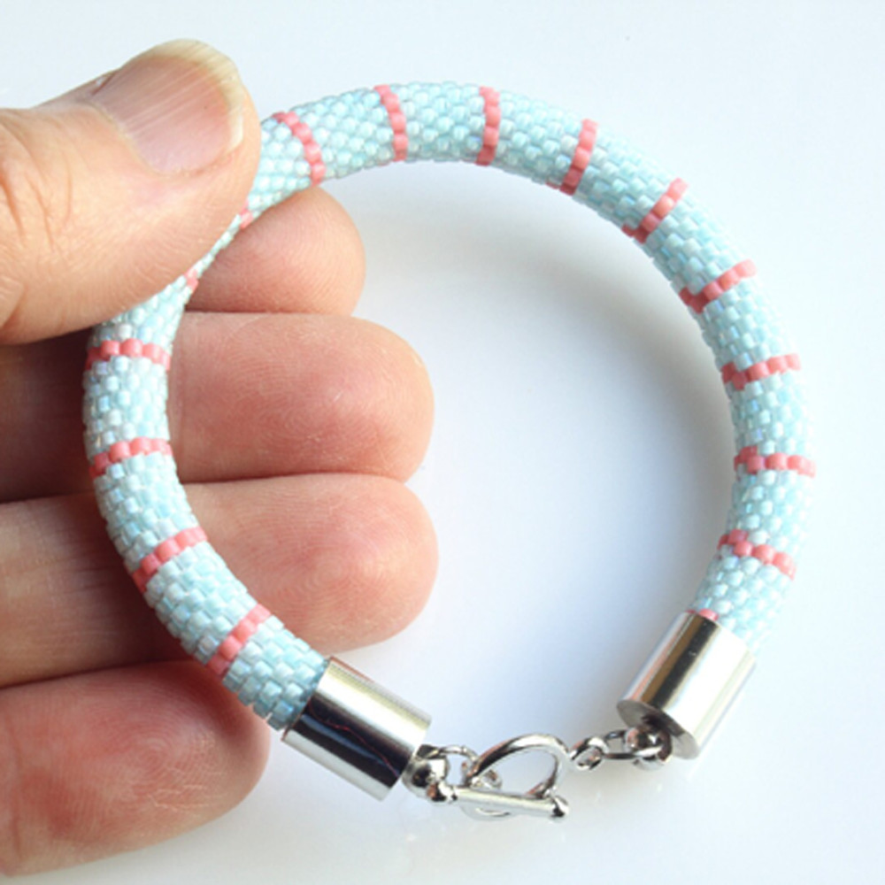 Bead Crochet Aqua Blue Stripped Bracelet
