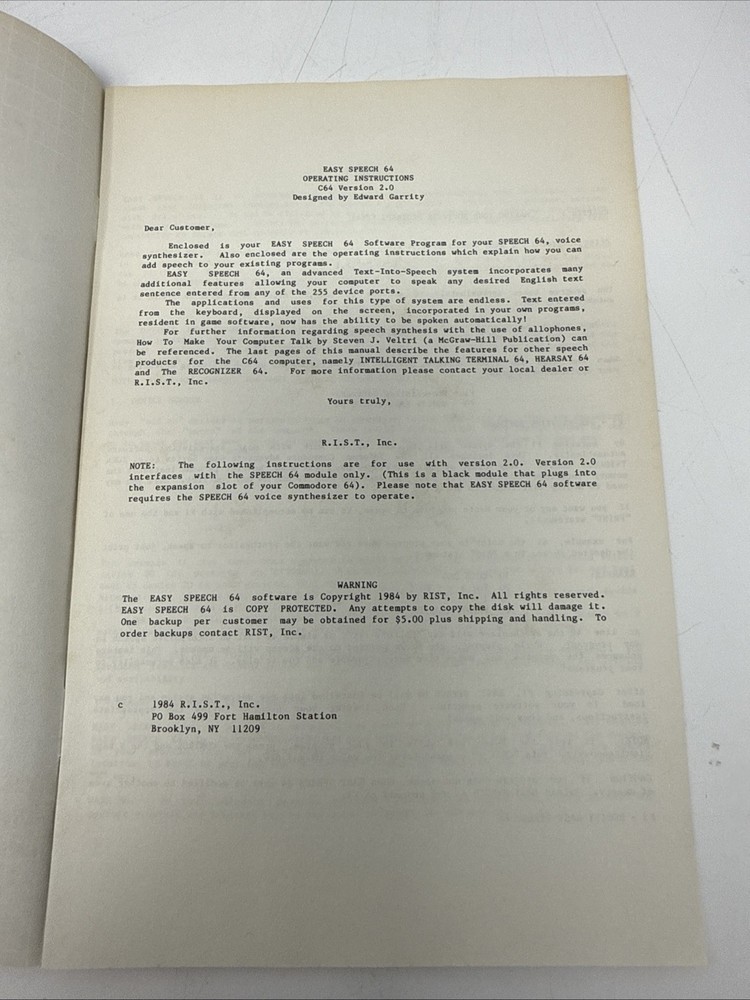Easy Speech 64 - Computer Software Speaks Easily - Instruction Manual.