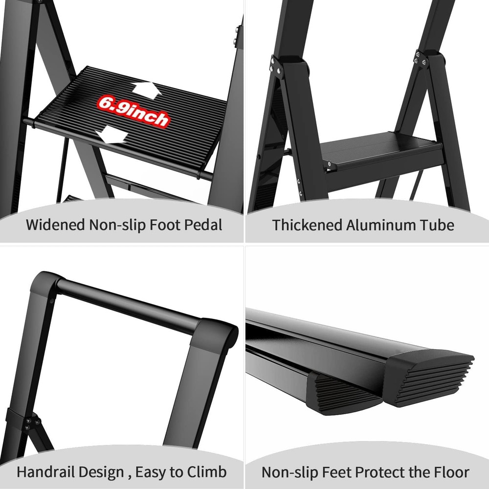5 Step Ladder, Folding Stool, Portable Iron Foldable Black 5 step,