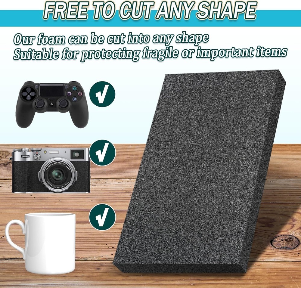 Black Packing Foam Sheets- 8PCS Cuttable Polyurethane Foam Pads Polyurethane ...