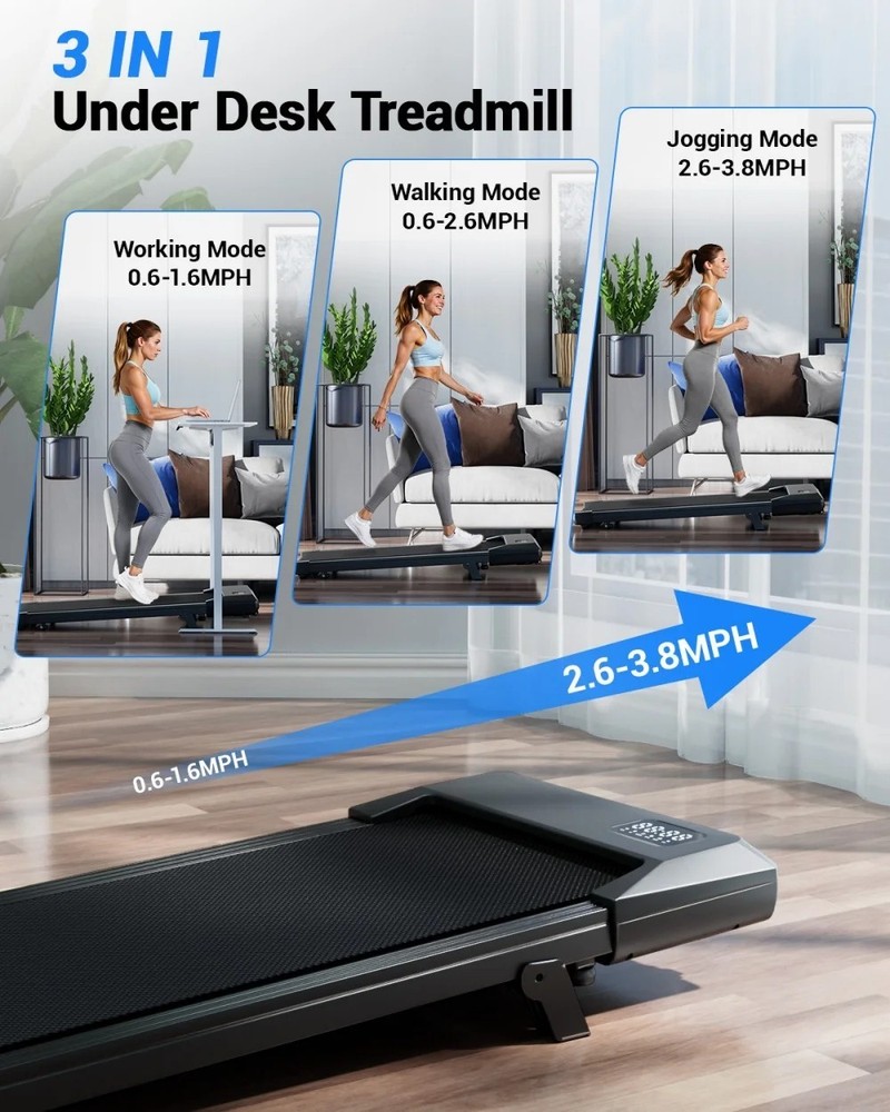 Foldable Under Desk Treadmill 2.5HP Walking Pad 300LBS LED Remote Quiet