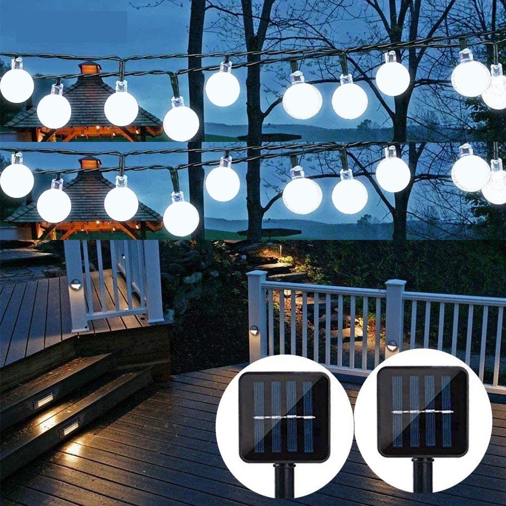 2 Pack Total 66FT Outdoor Solar Globe String Lights Ball 200LED 8 Modes White