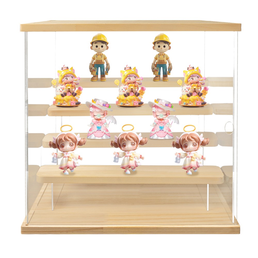 Clear Acrylic Display Case 4 Tier Dustproof Showcase w/LED Light Display Box