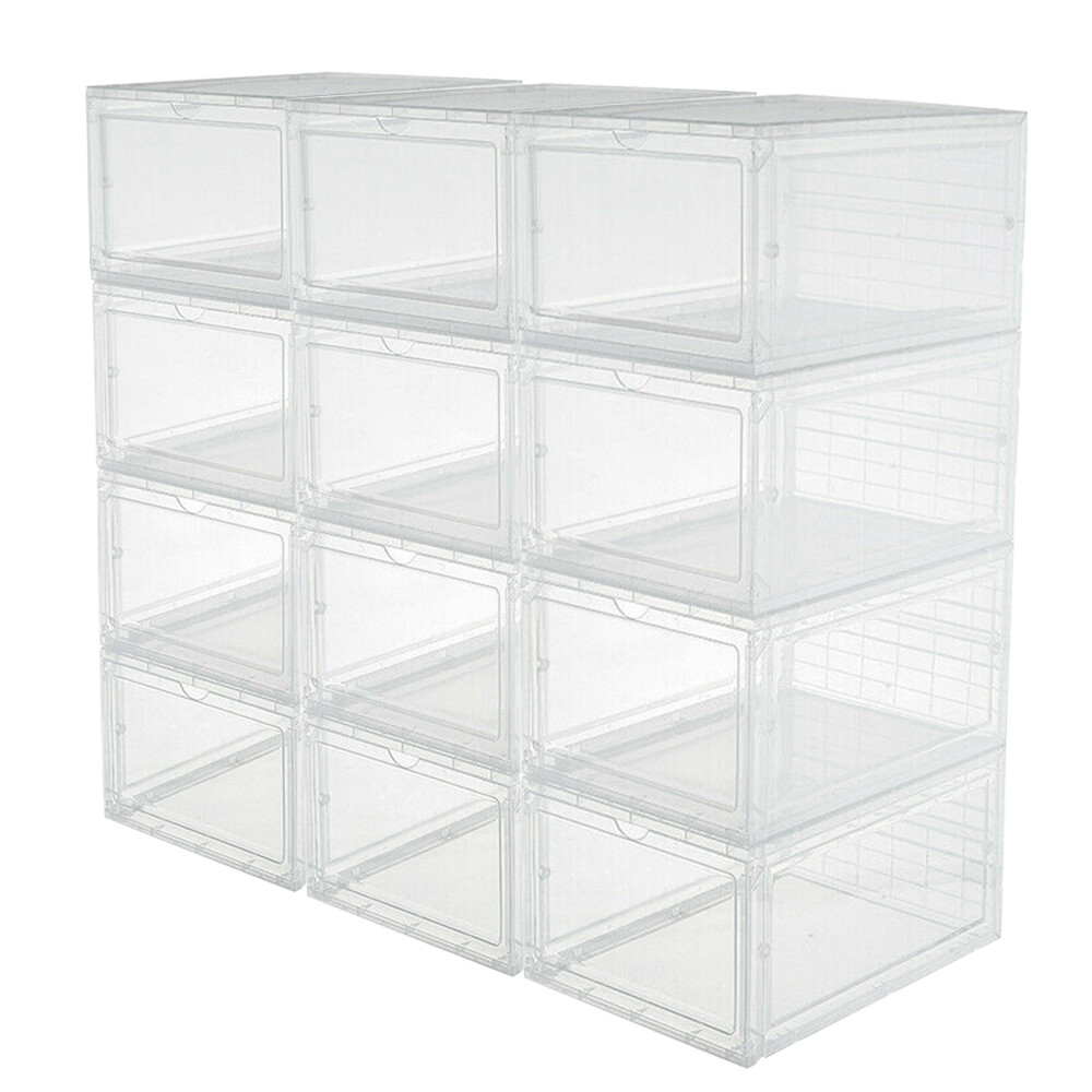 4/8/12x Shoe Organizers Box Sneaker Rack Storage PP Clear Boots Shelf Stackable