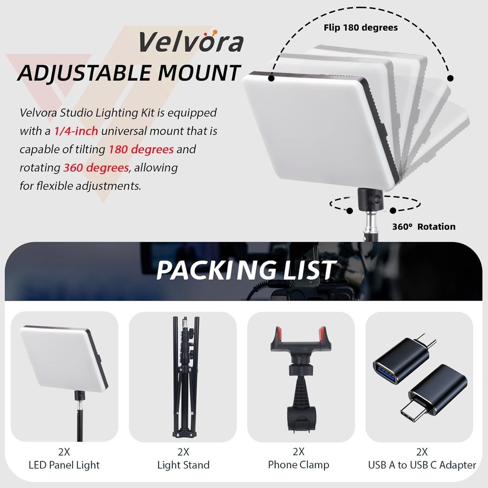 LED Video Light Kit, 2-Pack Studio Lights for Video Recording with 60 Extendabl