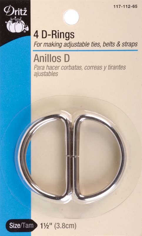 Metal "D" Rings 1-1/2" 4/Pkg Nickel