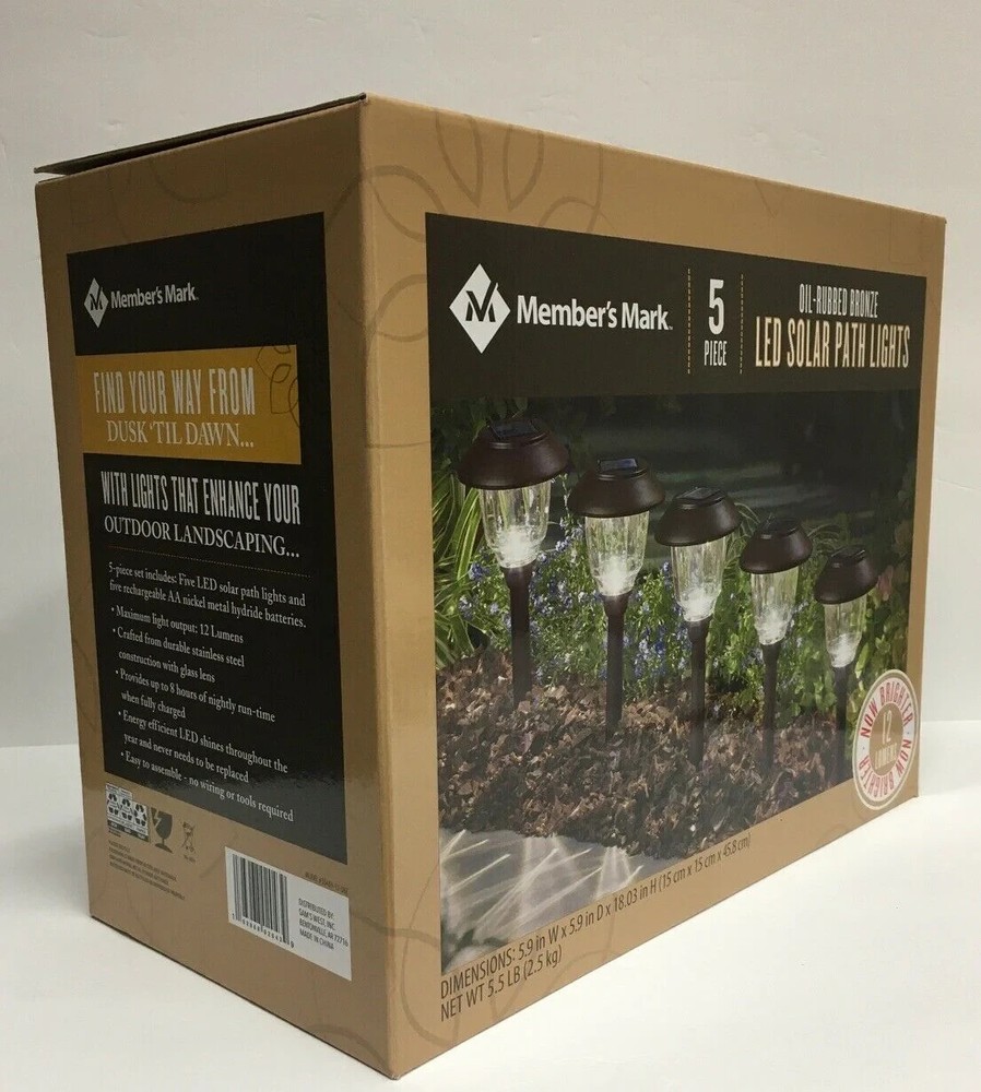 MEMBER'S MARK OIL-RUBBED BRONZE LED SOLAR PATH LIGHTS, 5 Pack