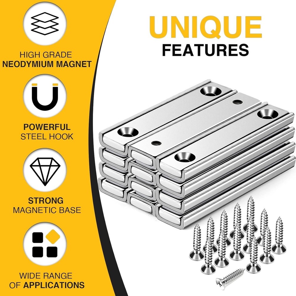 Neodymium Rectangular Pot Magnets with 70LBS Pull Force - Pack of 12