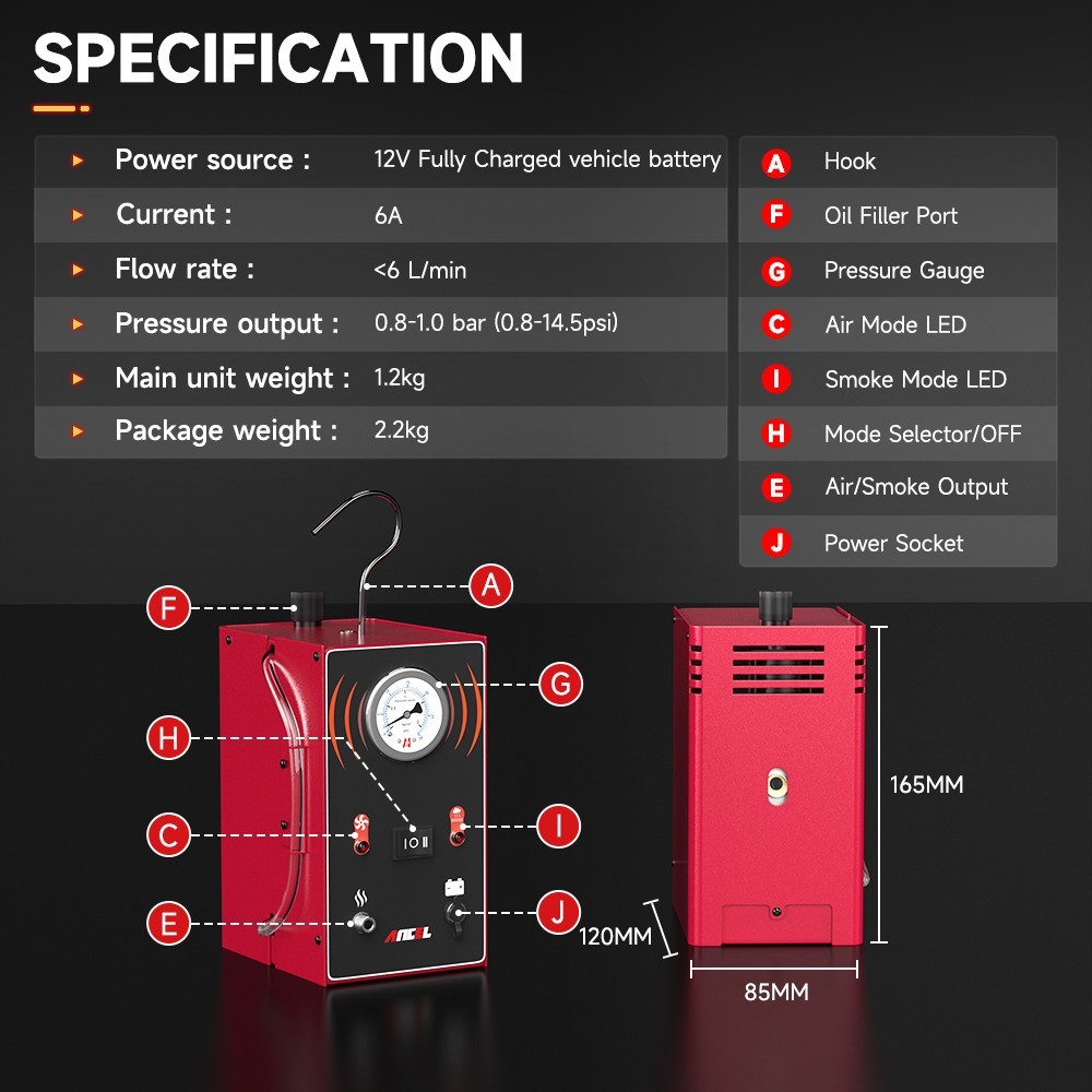 ANCEL S200 Smoke Machine Leak Detection Turbo Intake Crank Exhaust EVAP System