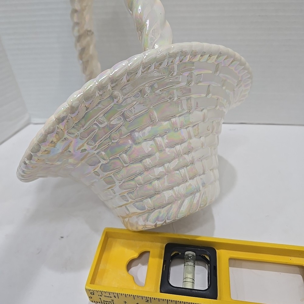 Vintage Iridescent Easter Basket Ceramic Atlantic Mold 10" GREAT SHAPE!!!