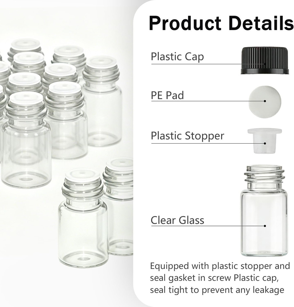 Elfenstall- 50Pcs 2Ml Empty Mini Clear Glass Bottles Container Jars Small Sample