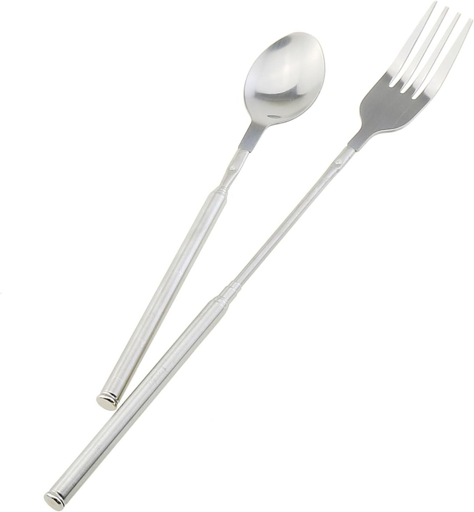 Telescopic Fork and Spoon Set Stainless Steel Long Extender Dinner Extends...