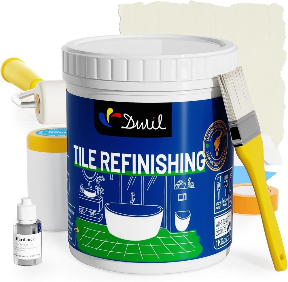 Easy Use Bathtub Paint Kit, Low Odor Water-Based Refinisher, Vanilla White, 35oz