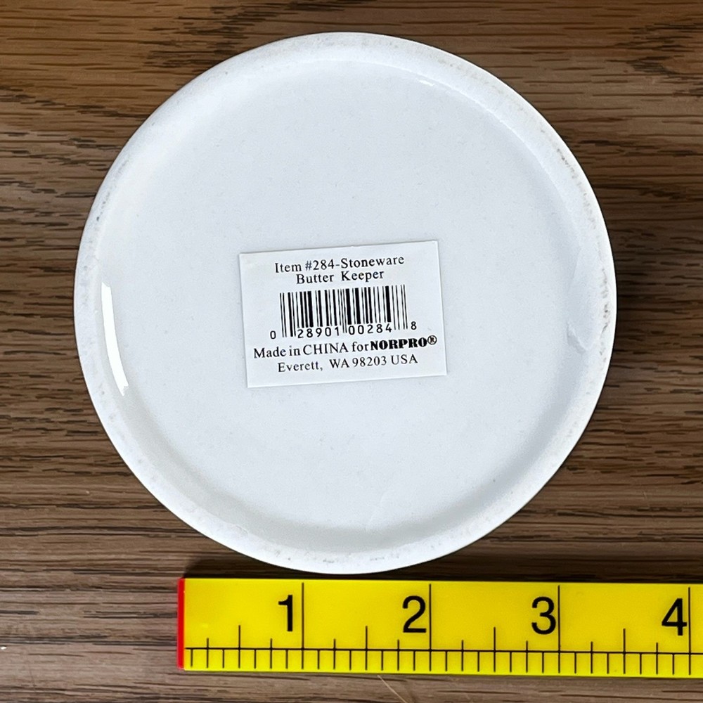 NORPRO Butter Keeper Keeper Dish White Blue Stripe Stoneware