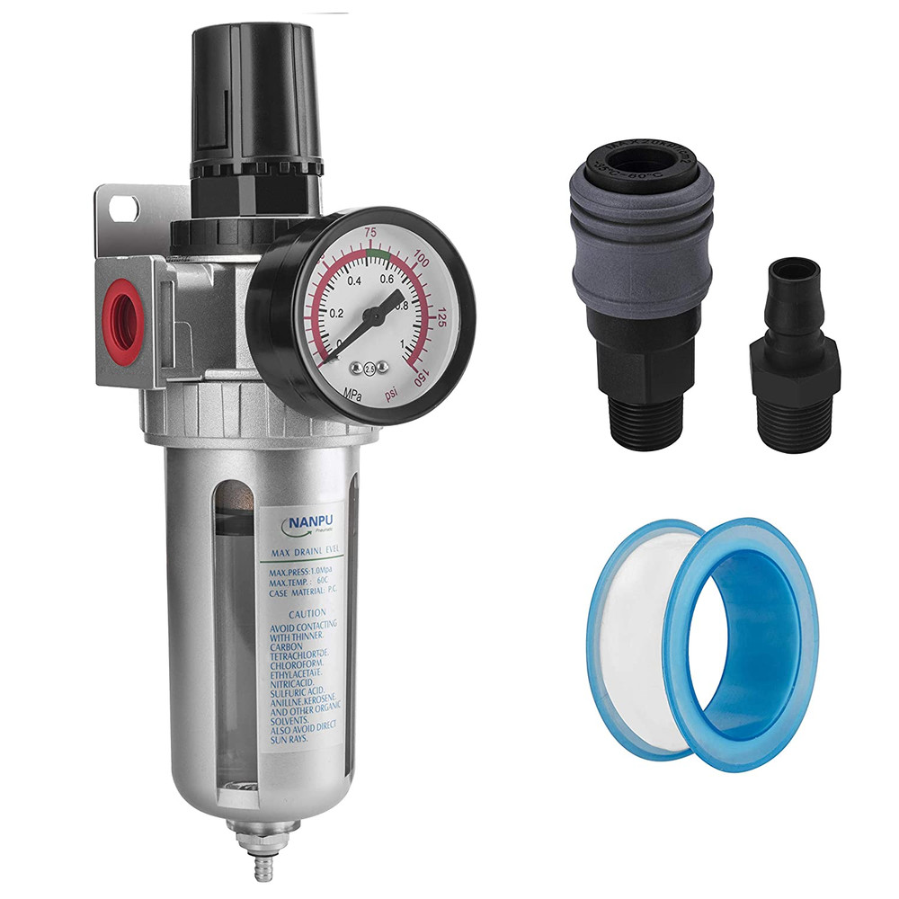 1/4" NPT Compressed Air Filter Regulator Combo, Air Filter Pressure Regulator