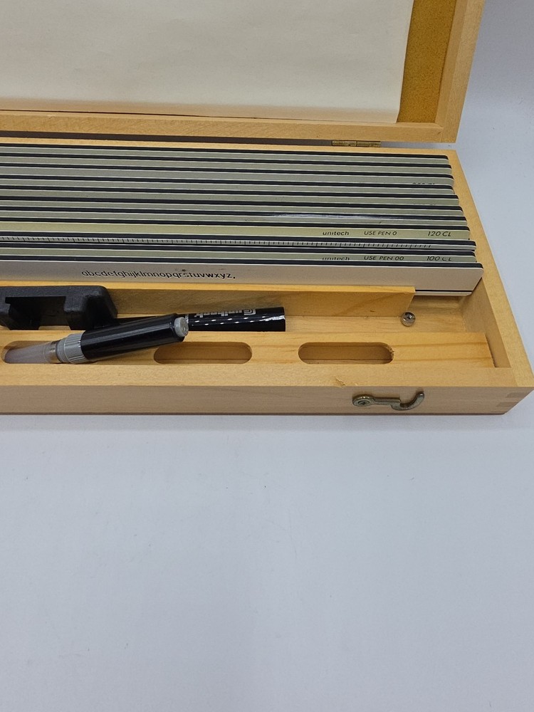 Vintage Unitech Drafting Set With Nice Wood Storage Case.
