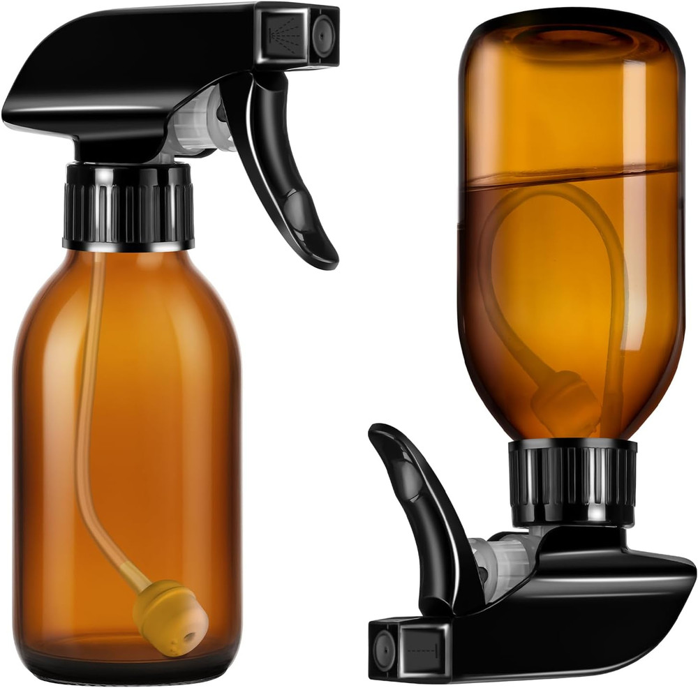 Tecohouse 360° 4 OZ Amber Glass Spray Bottles, 2 Pack Empty Refillable Container
