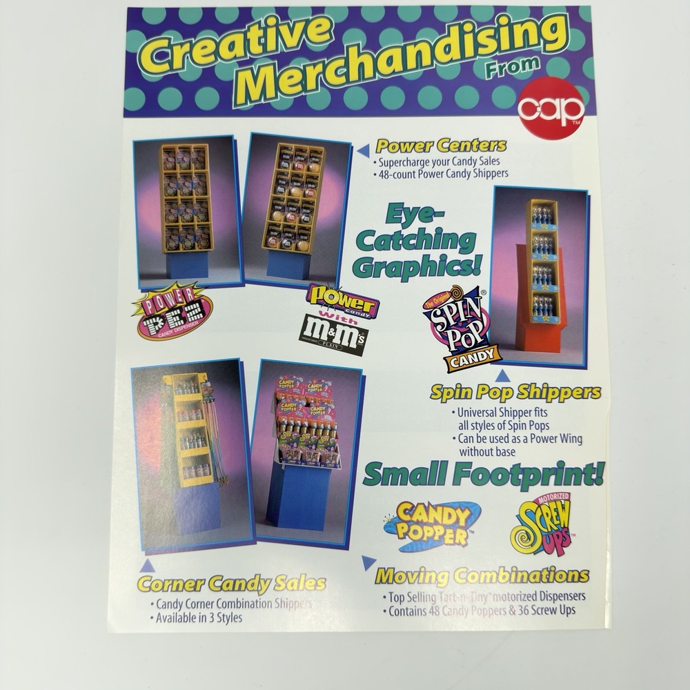 1996 Cap Candy Sales Sheets Catalog Lot Pop Store Display Retail Folder